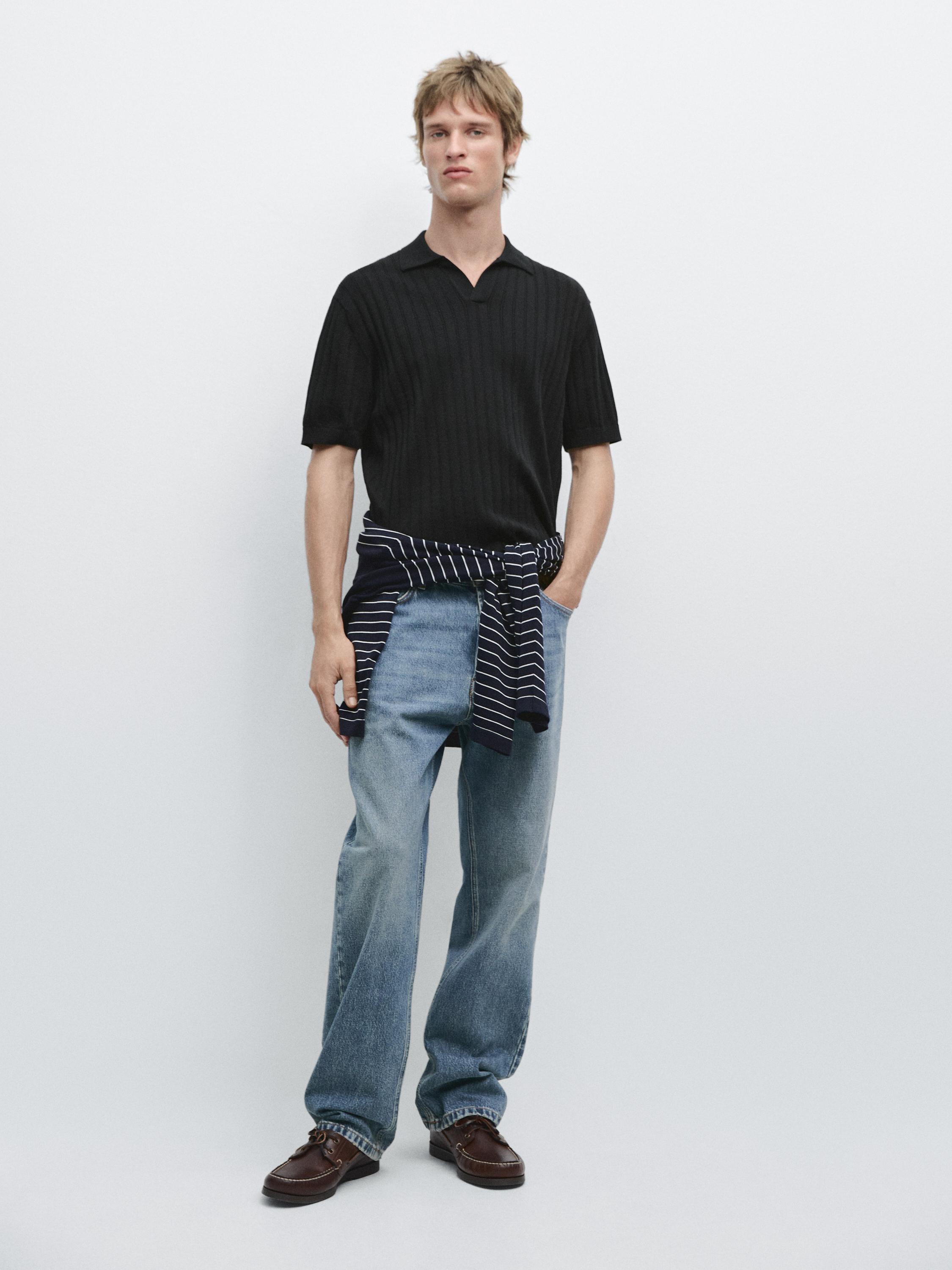 Pull polo en maille tressée